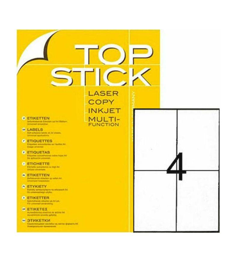 TOP STICK Etiquette universelle, 105 x 148 mm, blanc, 4 par feuille, A6, 8717